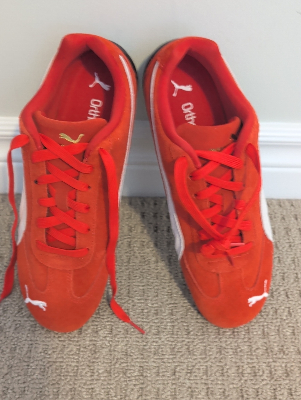 Women's Puma Red Suede Athletic Sneakers with White Formstrip